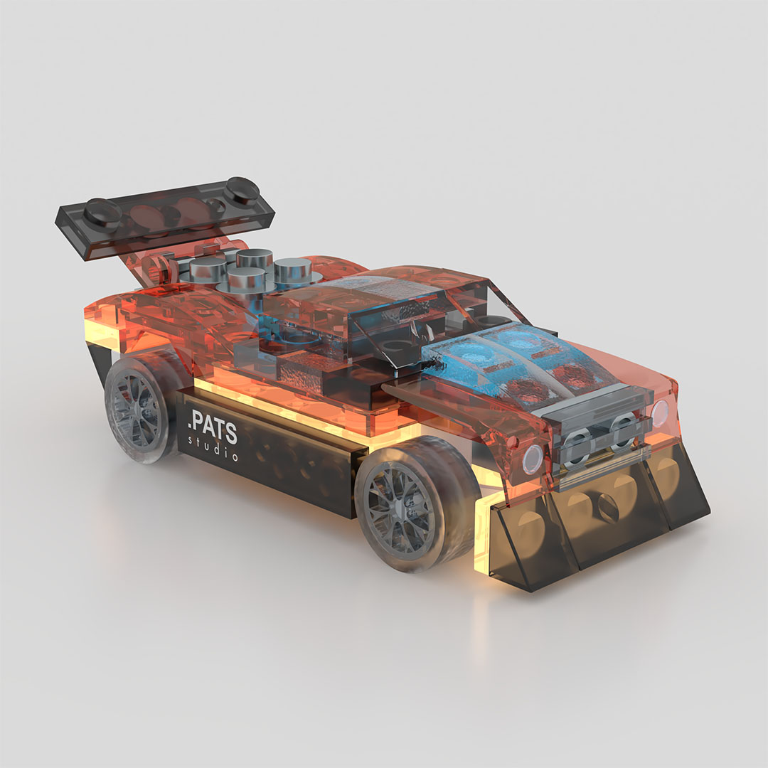 Car model in translucent amber plastic